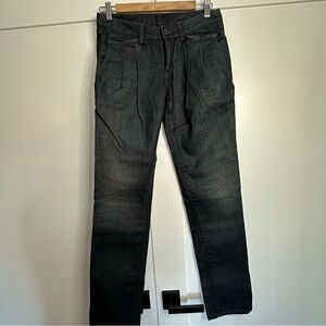 🎆 Theory pleated straight leg jeans 26 28 mid rise trouser blue designer dressy